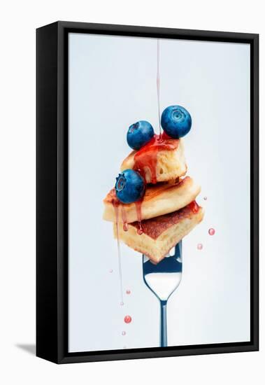 Pancakes with Blueberry and Syrup on Fork-Dina Belenko-Framed Stretched Canvas