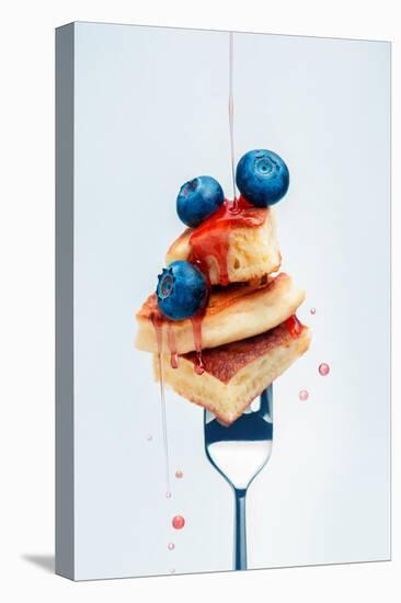 Pancakes with Blueberry and Syrup on Fork-Dina Belenko-Stretched Canvas