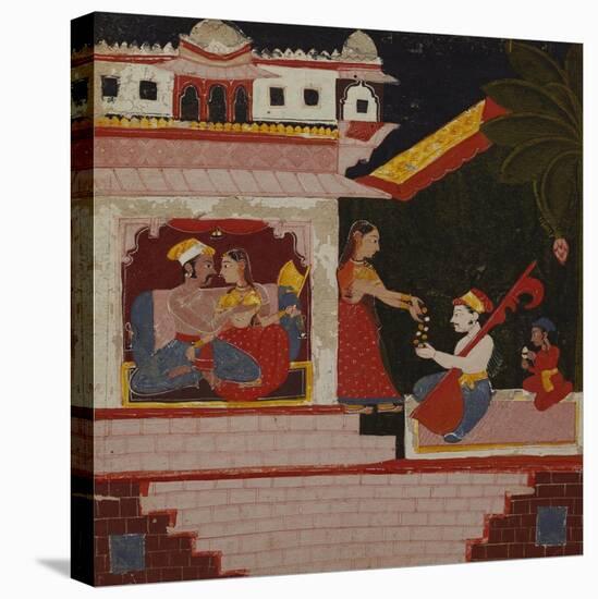 Pancham Ragini - a Handmaiden of an Enamoured Couple Rewards a Musician-null-Stretched Canvas