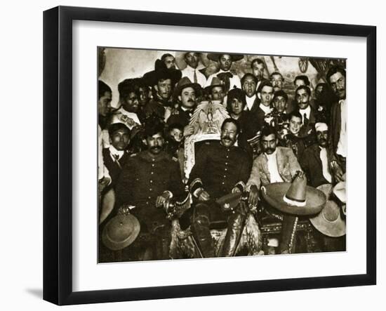 Pancho Villa in the Presidential Chair with Emiliano Zapata at His Side, Mexico City, 1914-5-null-Framed Giclee Print