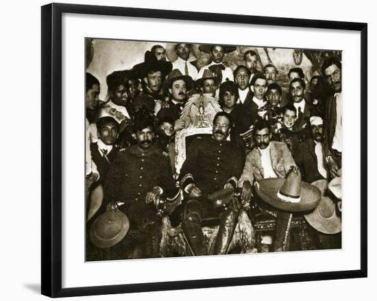 Pancho Villa in the Presidential Chair with Emiliano Zapata at His Side, Mexico City, 1914-5-null-Framed Giclee Print