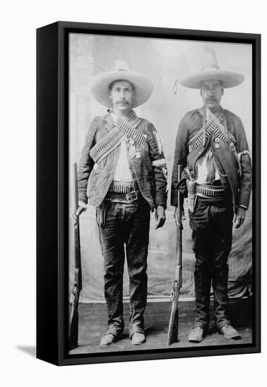 Pancho Villa's Men Urbino and Iluarte Stand at Attention with Rifles, Bandoliers and Pistols-null-Framed Stretched Canvas