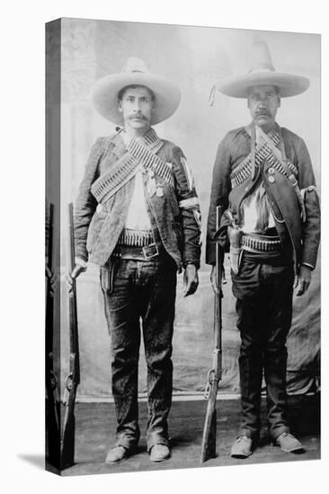 Pancho Villa's Men Urbino and Iluarte Stand at Attention with Rifles, Bandoliers and Pistols-null-Stretched Canvas