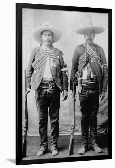 Pancho Villa's Men Urbino and Iluarte Stand at Attention with Rifles, Bandoliers and Pistols-null-Framed Art Print