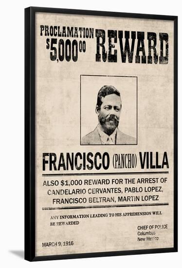 Pancho Villa Wanted Sign Print Poster-null-Framed Poster