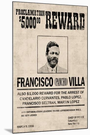 Pancho Villa Wanted Sign Print Poster-null-Mounted Poster