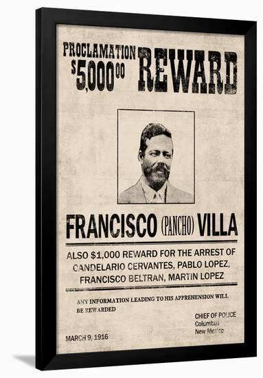 Pancho Villa Wanted Sign Print Poster-null-Framed Poster