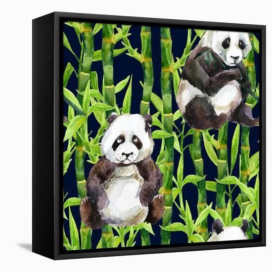 Pandas with Bamboo-tanycya-Framed Stretched Canvas