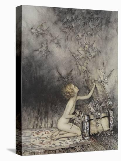 Pandora Opening a Box, From Which Flies Bats-Arthur Rackham-Stretched Canvas