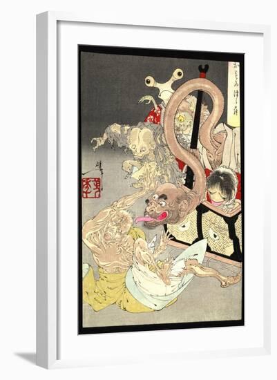 Pandora's Box: Omoi Tsuzura and Yokubari Obasan-Taiso Yoshitoshi-Framed Art Print