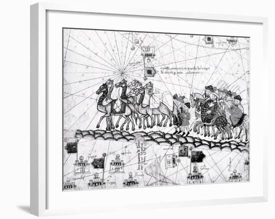 Panel 4 Caravans Crossing the Urals on the Way to Cathay, from the Catalan Atlas of Charles V-Abraham Cresques-Framed Giclee Print