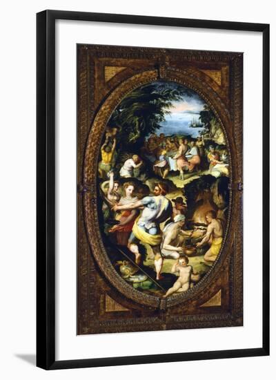 Panel Depicting Discovery of Glass-null-Framed Giclee Print