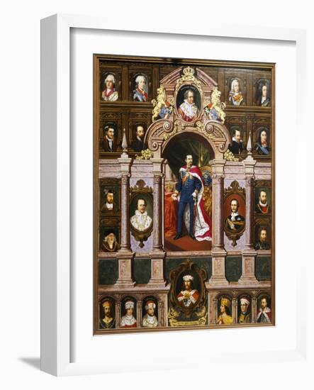 Panel with Portraits of the Bavarian Kings of the Wittelsbach Family, 1880-Franz Xaver Winterhalter-Framed Giclee Print