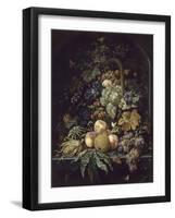 Panier de fleurs, fruits et insectes dans une niche-Abraham Mignon-Framed Giclee Print