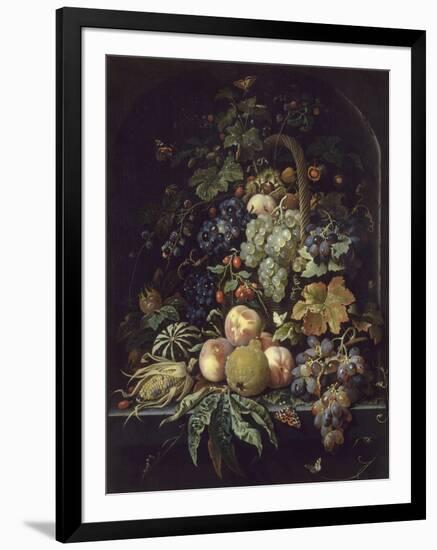 Panier de fleurs, fruits et insectes dans une niche-Abraham Mignon-Framed Giclee Print