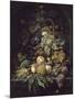 Panier de fleurs, fruits et insectes dans une niche-Abraham Mignon-Mounted Giclee Print