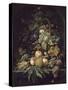 Panier de fleurs, fruits et insectes dans une niche-Abraham Mignon-Stretched Canvas