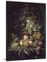 Panier de fleurs, fruits et insectes dans une niche-Abraham Mignon-Stretched Canvas