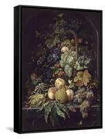 Panier de fleurs, fruits et insectes dans une niche-Abraham Mignon-Framed Stretched Canvas