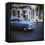 Panned Shot of an Old Blue American Car, Havana, Cuba, West Indies, Central America-Lee Frost-Framed Stretched Canvas