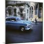 Panned Shot of an Old Blue American Car, Havana, Cuba, West Indies, Central America-Lee Frost-Mounted Photographic Print