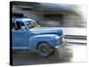 Panned Shot of Old American Car Splashing Through Puddle on Prado, Havana, Cuba, West Indies-Lee Frost-Stretched Canvas