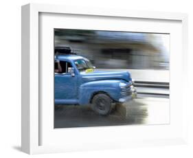 Panned Shot of Old American Car Splashing Through Puddle on Prado, Havana, Cuba, West Indies-Lee Frost-Framed Photographic Print