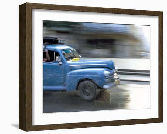 Panned Shot of Old American Car Splashing Through Puddle on Prado, Havana, Cuba, West Indies-Lee Frost-Framed Photographic Print