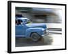 Panned Shot of Old American Car Splashing Through Puddle on Prado, Havana, Cuba, West Indies-Lee Frost-Framed Photographic Print