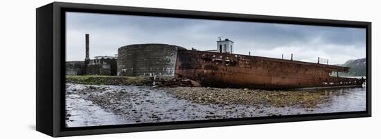 Panorama, Iceland, Djupavik, Former Fish Factory and Ship Wreck-Catharina Lux-Framed Stretched Canvas