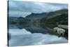 Panorama Landscape Rowing Boats on Lake with Jetty against Mountain Background-Veneratio-Stretched Canvas