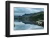 Panorama Landscape Rowing Boats on Lake with Jetty against Mountain Background-Veneratio-Framed Photographic Print