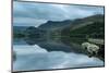 Panorama Landscape Rowing Boats on Lake with Jetty against Mountain Background-Veneratio-Mounted Photographic Print