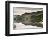 Panorama Landscape Rowing Boats on Lake with Jetty against Mountain Background-Veneratio-Framed Photographic Print