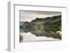 Panorama Landscape Rowing Boats on Lake with Jetty against Mountain Background-Veneratio-Framed Photographic Print