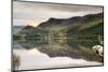 Panorama Landscape Rowing Boats on Lake with Jetty against Mountain Background-Veneratio-Mounted Photographic Print