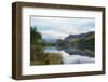 Panorama Landscape Rowing Boats on Lake with Jetty against Mountain Background-Veneratio-Framed Photographic Print