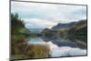 Panorama Landscape Rowing Boats on Lake with Jetty against Mountain Background-Veneratio-Mounted Photographic Print