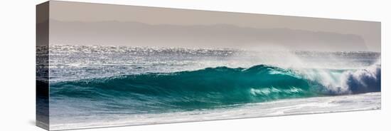 Panorama of a beautiful backlit wave breaking off a beach, Hawaii-Mark A Johnson-Stretched Canvas