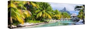 Panorama of a Beautiful Coast with Otemanu Mountain View on Bora Bora Island-BlueOrange Studio-Stretched Canvas