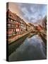 Panorama of colored houses reflected in River Lauch at sunset, Petite Venise, Colmar, Haut-Rhin dep-Roberto Moiola-Stretched Canvas