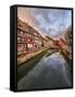 Panorama of colored houses reflected in River Lauch at sunset, Petite Venise, Colmar, Haut-Rhin dep-Roberto Moiola-Framed Stretched Canvas