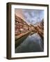 Panorama of colored houses reflected in River Lauch at sunset, Petite Venise, Colmar, Haut-Rhin dep-Roberto Moiola-Framed Photographic Print