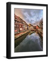 Panorama of colored houses reflected in River Lauch at sunset, Petite Venise, Colmar, Haut-Rhin dep-Roberto Moiola-Framed Photographic Print