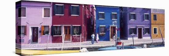 Panorama of Colourful Houses, Burano, Venice, Veneto, Italy-Doug Pearson-Stretched Canvas