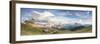 Panorama of green meadows and huts of the Odle mountain range seen from Seceda, Val Gardena, Trenti-Roberto Moiola-Framed Premium Photographic Print