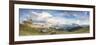 Panorama of green meadows and huts of the Odle mountain range seen from Seceda, Val Gardena, Trenti-Roberto Moiola-Framed Photographic Print