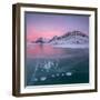 Panorama of ice bubbles and frozen surface of Lago Bianco at dawn, Bernina Pass, canton of Graubund-Roberto Moiola-Framed Photographic Print