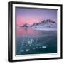 Panorama of ice bubbles and frozen surface of Lago Bianco at dawn, Bernina Pass, canton of Graubund-Roberto Moiola-Framed Photographic Print