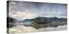 Panorama of Kochelsee framed by pink clouds at sunset, Schlehdorf, Bavaria, Germany, Europe-Roberto Moiola-Stretched Canvas